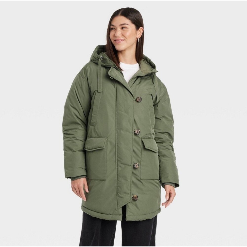 Women's Green Hooded Parka Coat